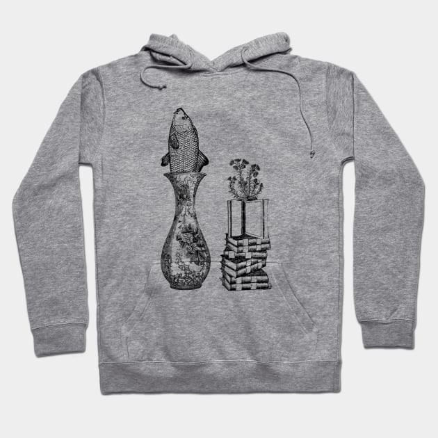 Weird fish flowers and books composition Hoodie by OdllyWeird